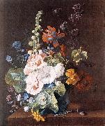 HUYSUM, Jan van Hollyhocks and Other Flowers in a Vase sf oil